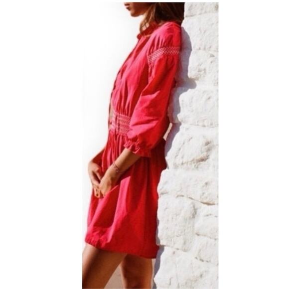NWT Zara Smocked Dress Women's Size S Hot Pink Stitching Tassels Mini Summer - Picture 5 of 15